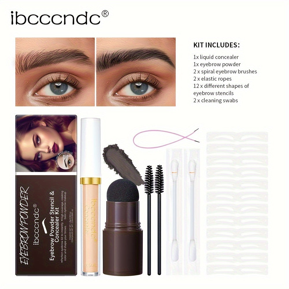 ibcccndc Stamp Eyebrow Powder and Concealer Set, Lazy Stamp Eyebrow Powder Long-lasting Waterproof, Hairline Modification Eyebrow Powder Set, Includes Liquid Concealer and 12 Reusable Templates, Long-lasting Waterproof, Create Perfect Eyebrow Shape