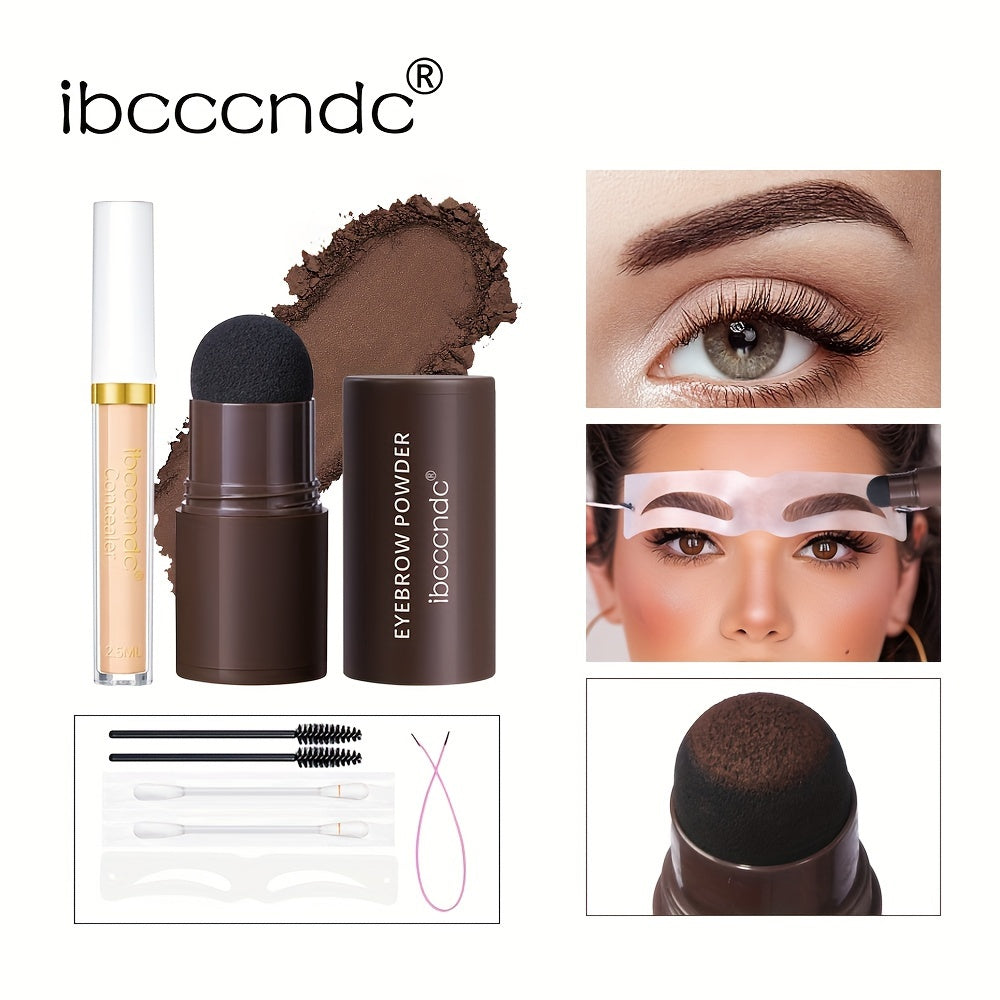 ibcccndc Stamp Eyebrow Powder and Concealer Set, Lazy Stamp Eyebrow Powder Long-lasting Waterproof, Hairline Modification Eyebrow Powder Set, Includes Liquid Concealer and 12 Reusable Templates, Long-lasting Waterproof, Create Perfect Eyebrow Shape