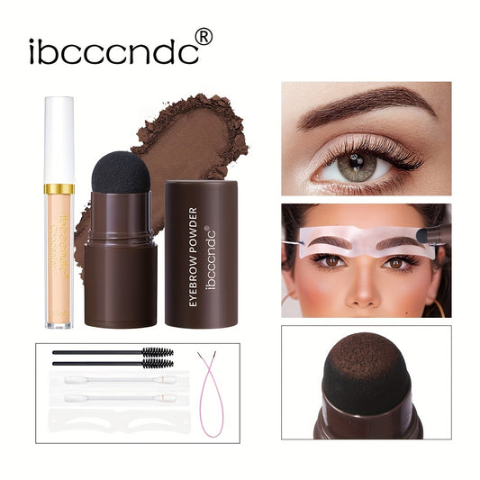 ibcccndc Stamp Eyebrow Powder and Concealer Set, Lazy Stamp Eyebrow Powder Long-lasting Waterproof, Hairline Modification Eyebrow Powder Set, Includes Liquid Concealer and 12 Reusable Templates, Long-lasting Waterproof, Create Perfect Eyebrow Shape