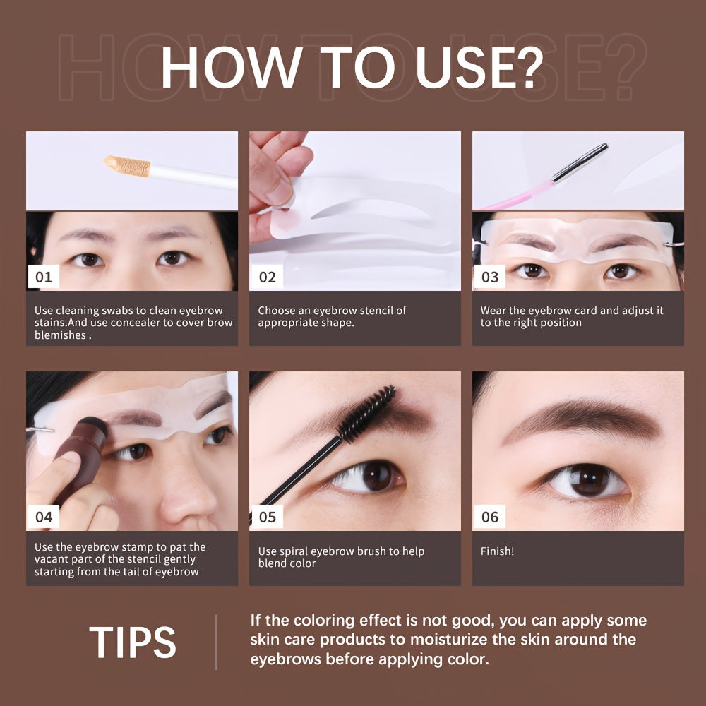 ibcccndc Stamp Eyebrow Powder and Concealer Set, Lazy Stamp Eyebrow Powder Long-lasting Waterproof, Hairline Modification Eyebrow Powder Set, Includes Liquid Concealer and 12 Reusable Templates, Long-lasting Waterproof, Create Perfect Eyebrow Shape