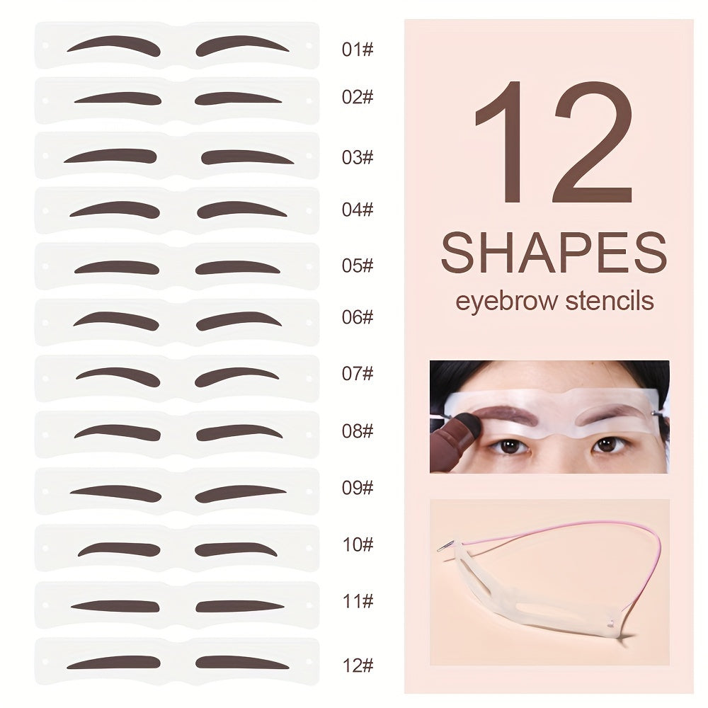 ibcccndc Stamp Eyebrow Powder and Concealer Set, Lazy Stamp Eyebrow Powder Long-lasting Waterproof, Hairline Modification Eyebrow Powder Set, Includes Liquid Concealer and 12 Reusable Templates, Long-lasting Waterproof, Create Perfect Eyebrow Shape