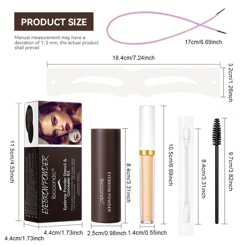 ibcccndc Stamp Eyebrow Powder and Concealer Set, Lazy Stamp Eyebrow Powder Long-lasting Waterproof, Hairline Modification Eyebrow Powder Set, Includes Liquid Concealer and 12 Reusable Templates, Long-lasting Waterproof, Create Perfect Eyebrow Shape